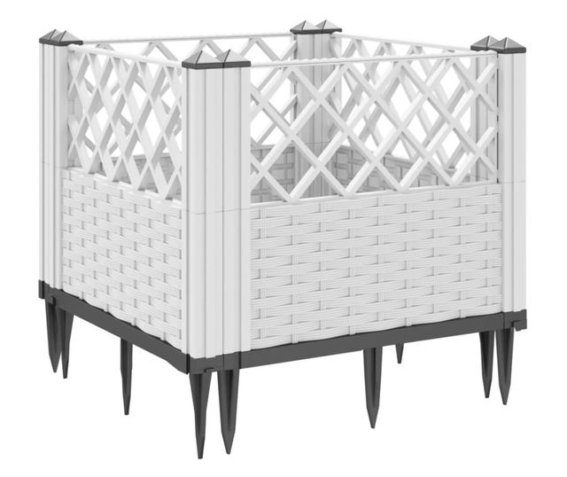 fehér polipropilén kerti virágláda cövekekkel 42,5x42,5x28,5 cm