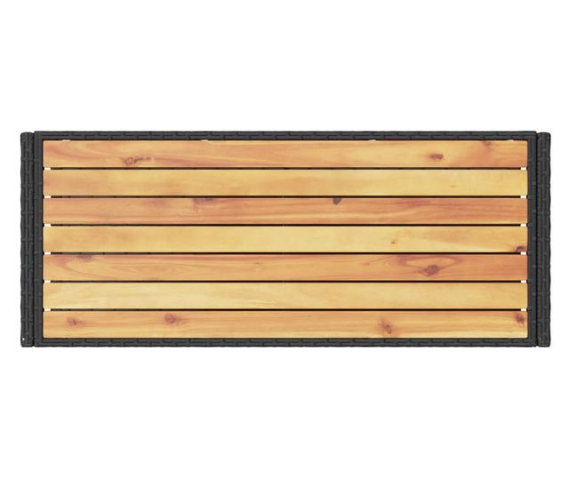 3 szintes fekete polyrattan és tömör akácfa zsúrkocsi