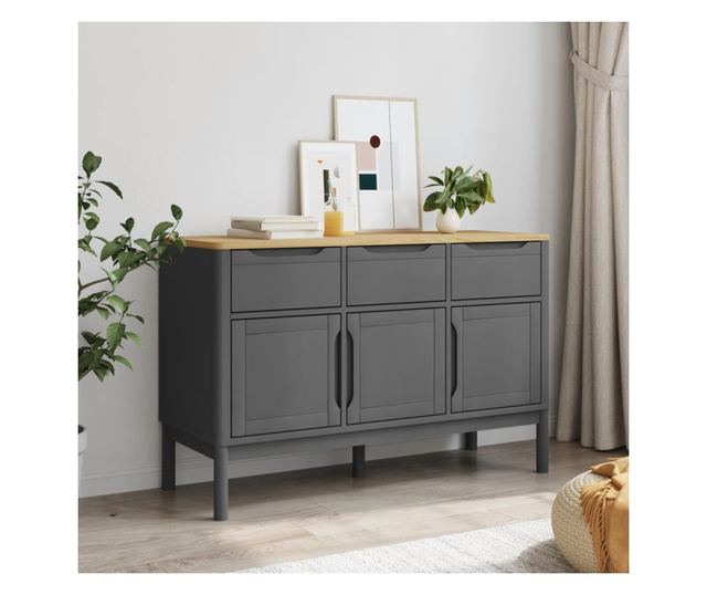 FLORO szürke tömör fenyőfa tálalószekrény 114 x 43 x 74 cm