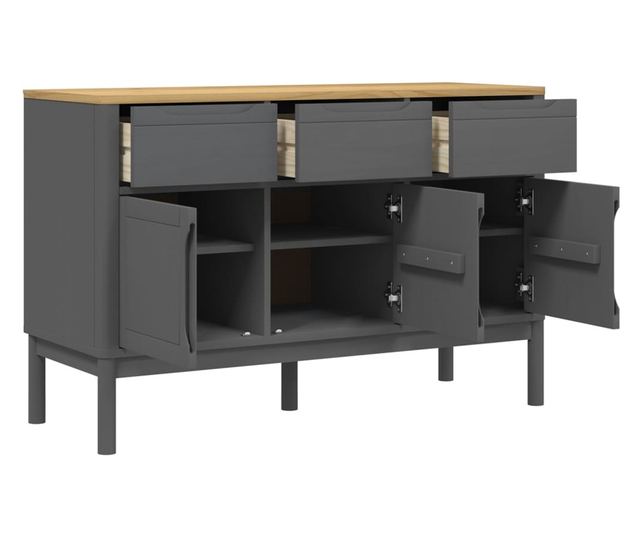 FLORO szürke tömör fenyőfa tálalószekrény 114 x 43 x 74 cm