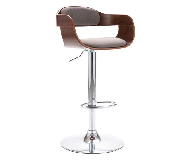 Barski stol, vezan les in taupe siva tkanina