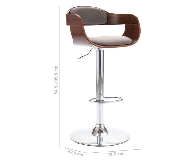 Barski stol, vezan les in taupe siva tkanina