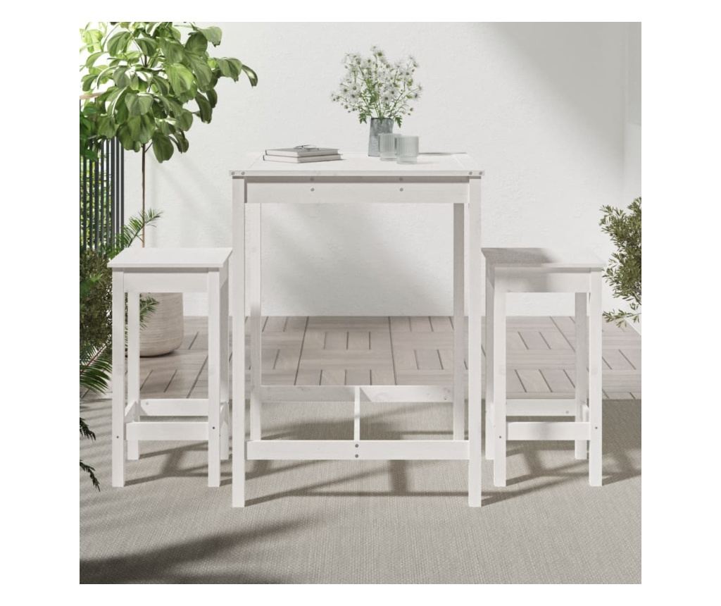 Set bar de grădină, 3 piese, alb, lemn masiv de pin - 3
