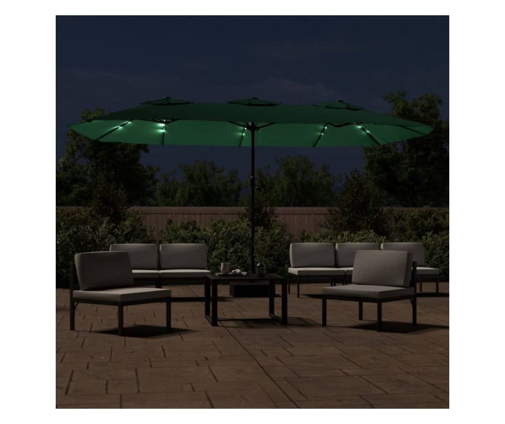 Двоен LED чадър за двор, зелен, 449x245 см - 3