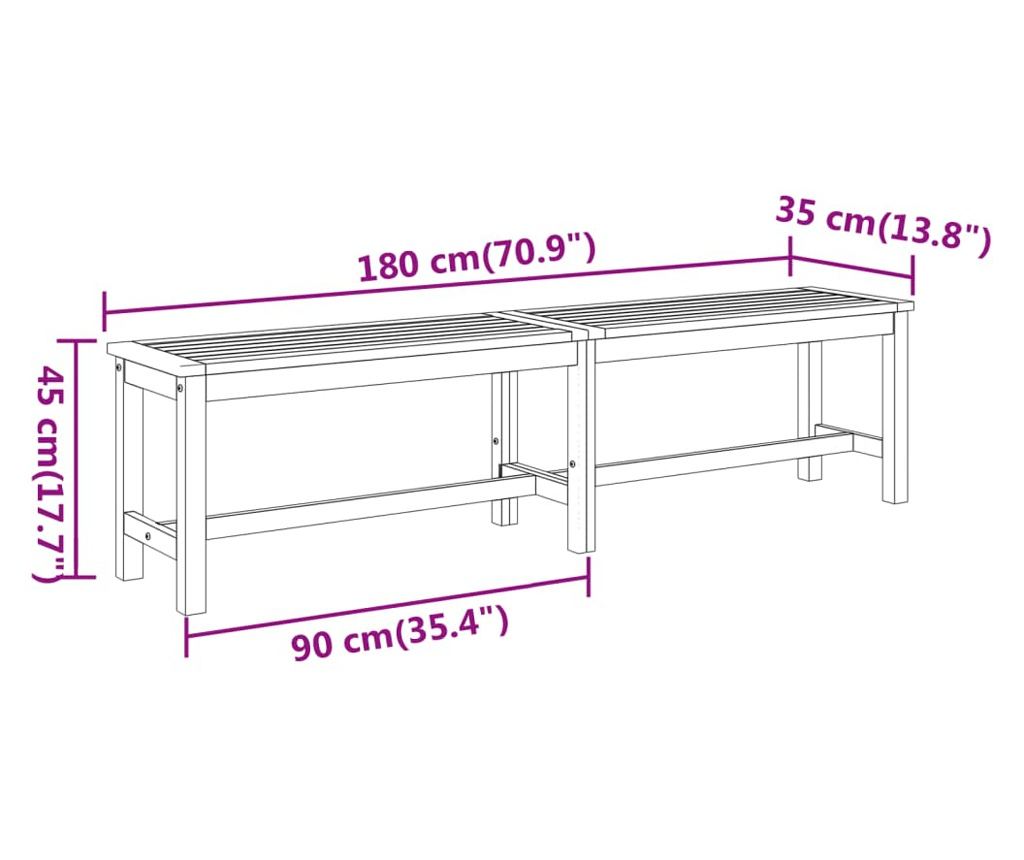 Градинска пейка, 180x35x45 см, масивна акациева дървесина - 7