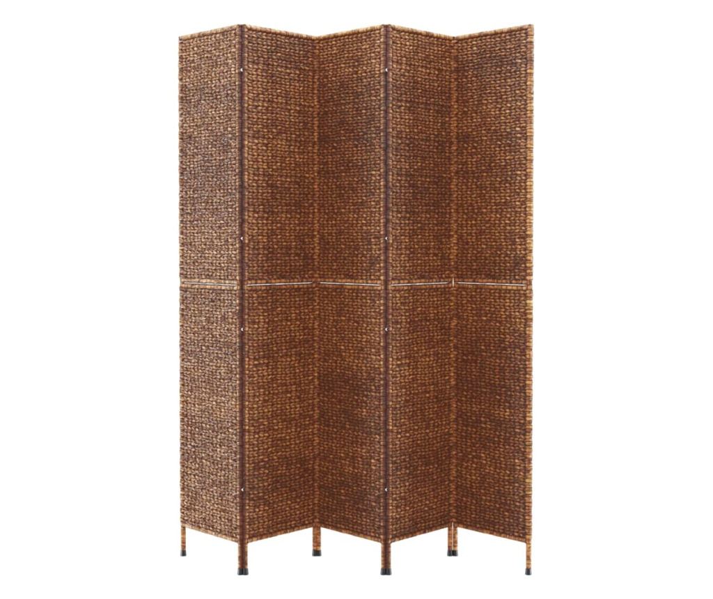 5-панелен преграда за стая кафяв 205x180 см водна хиацинт - 4