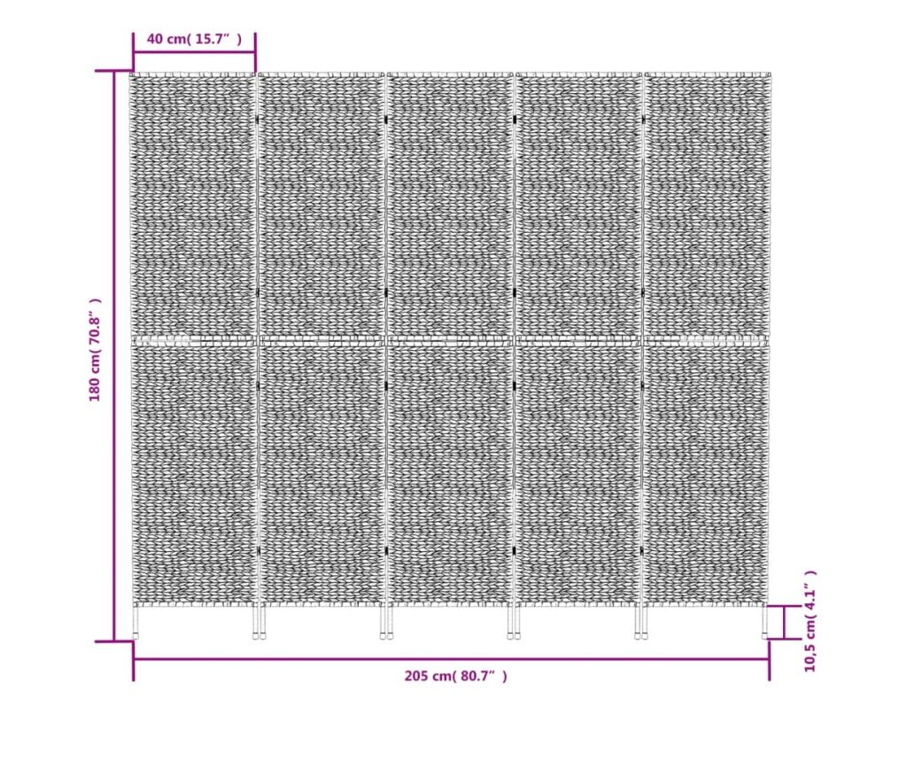 5-панелен преграда за стая кафяв 205x180 см водна хиацинт - 9