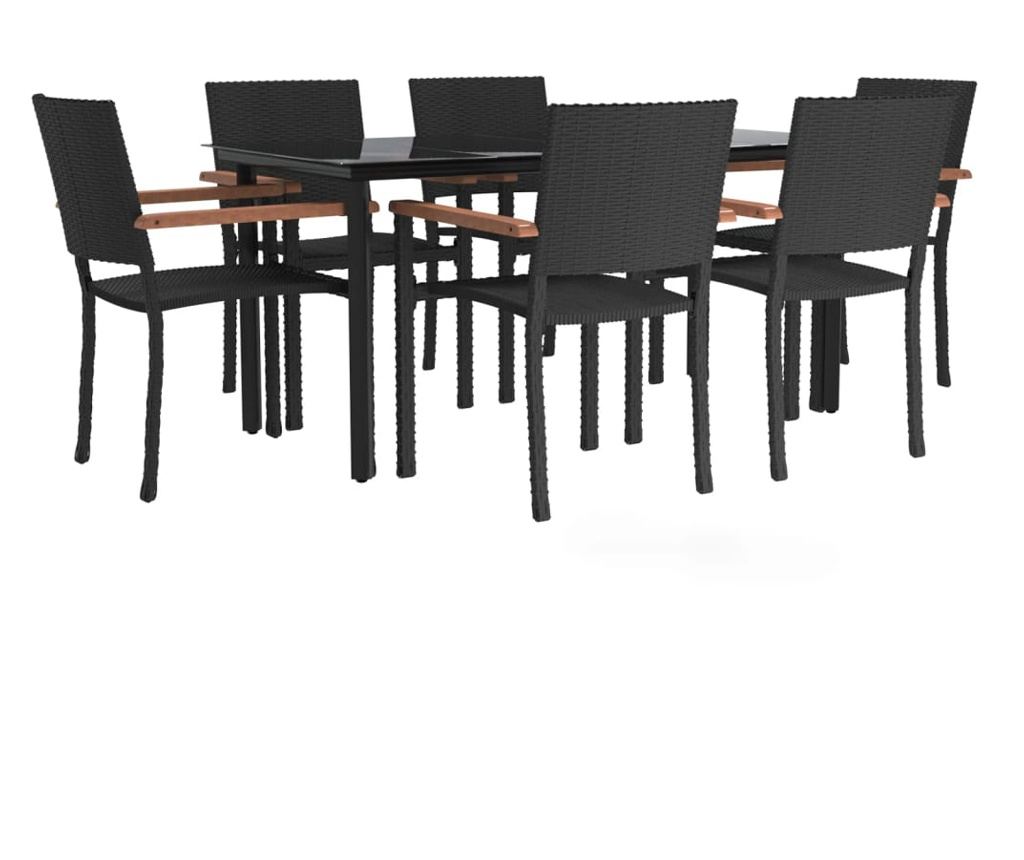 Градински комплект мебели, 7 части, Черен, Поли ратан - 3