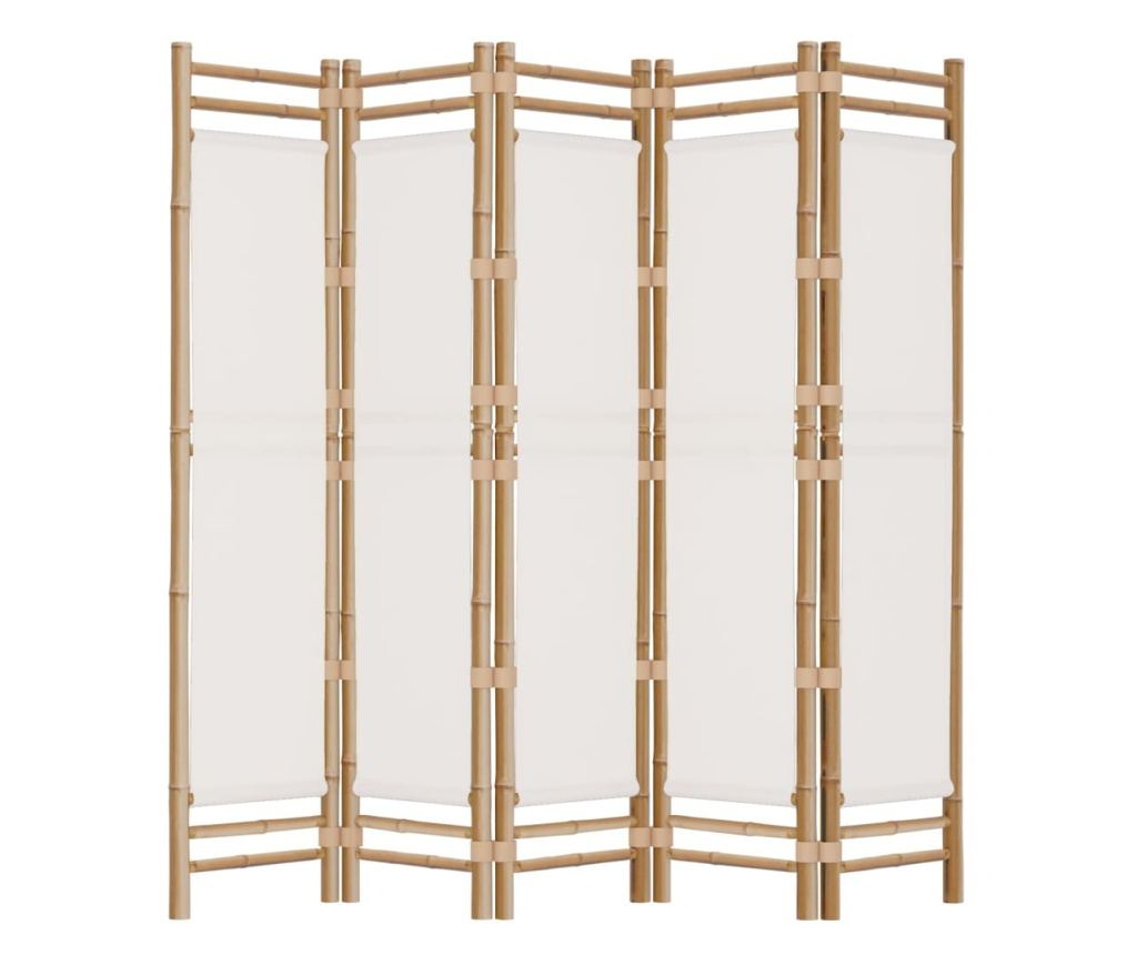 Сгъваема преграда за стая 200 см бамбук и плат - 5