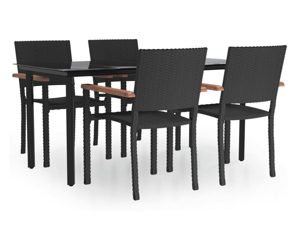 Градински комплект мебели, 5 части, Черен, Поли ратан - 2