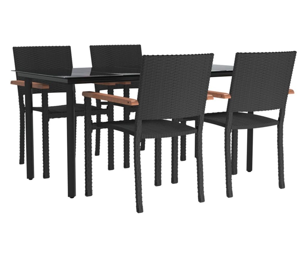 Градински комплект мебели, 5 части, Черен, Поли ратан - 3