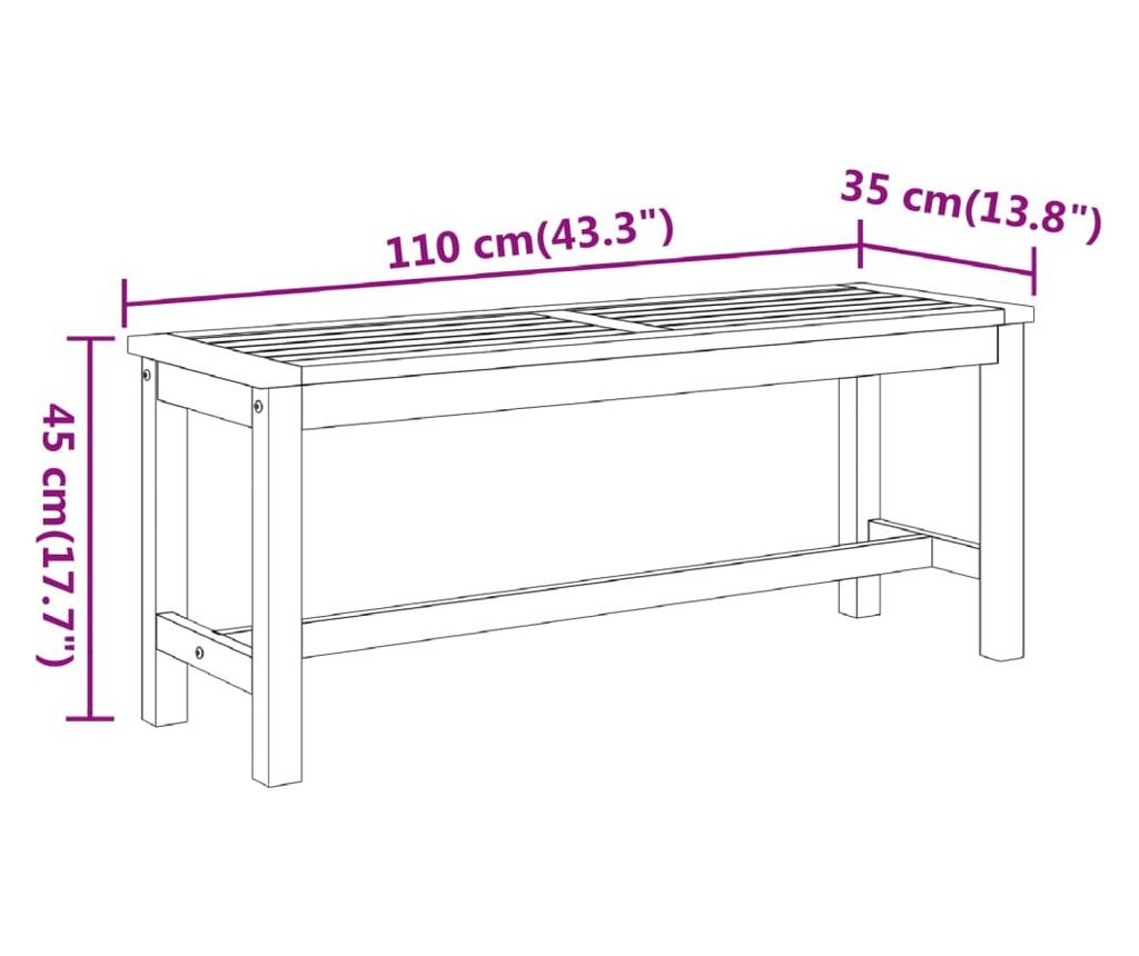 Градинска пейка, 110x35x45 см, масивна дървесина акация - 7