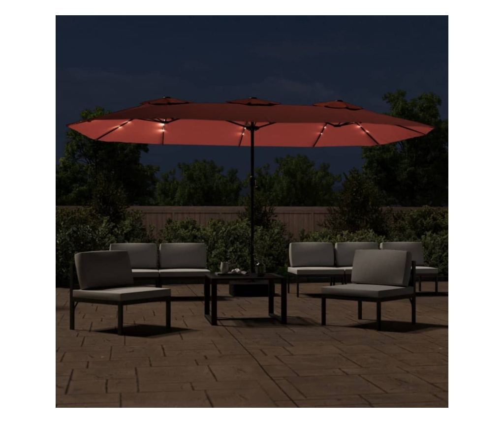 LED двойно слънцезащитен чадър, теракота, 449x245 см - 3