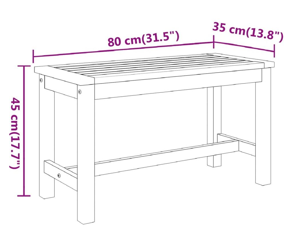 Градинска пейка 80x35x45 см, масивна дървесина акация - 7