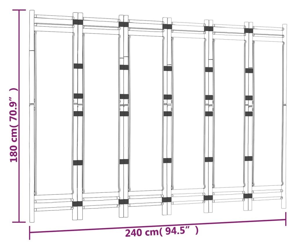 Skládací paraván se 6 panely 240 cm bambus a látka - 9