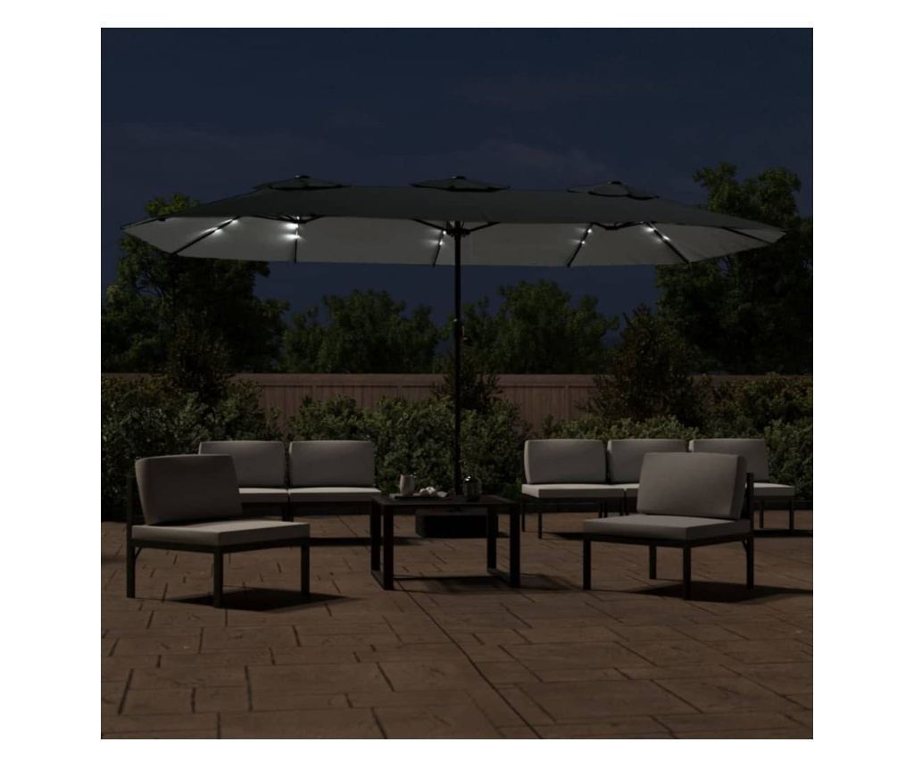 Двоен LED чадър, антрацит, 449x245 см - 3