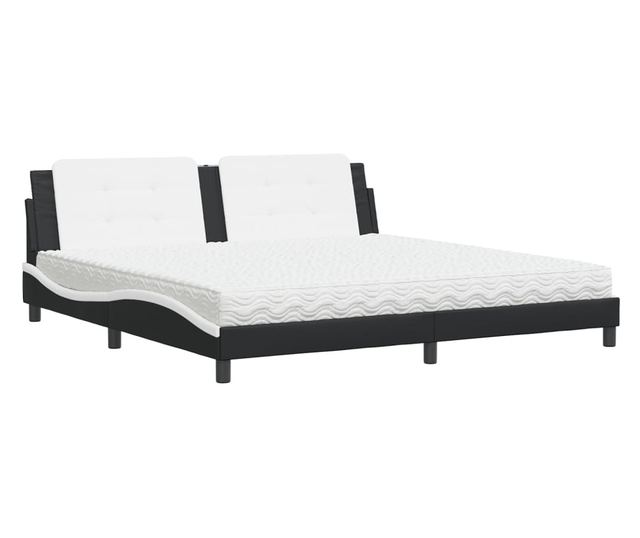 Легло с матрак, черно и бяло, 200x200 см, изкуствена кожа