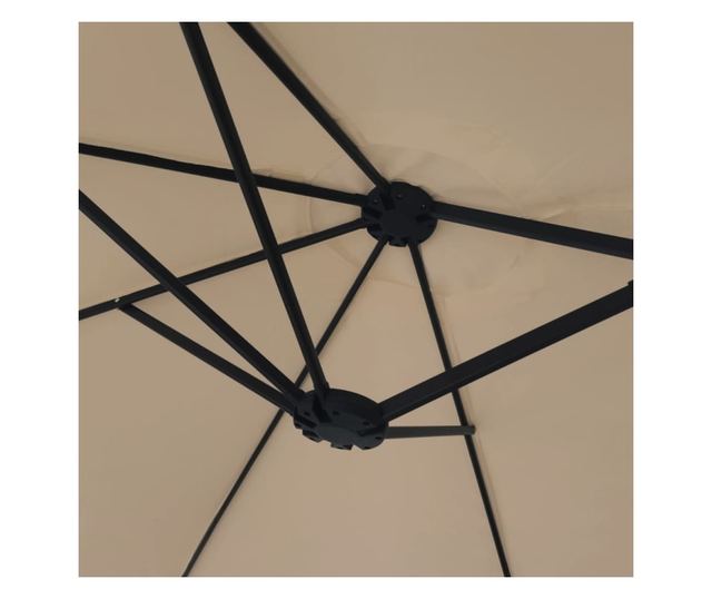 Двоен чадър с LED осветление, сиво-бежов, 449x245 см