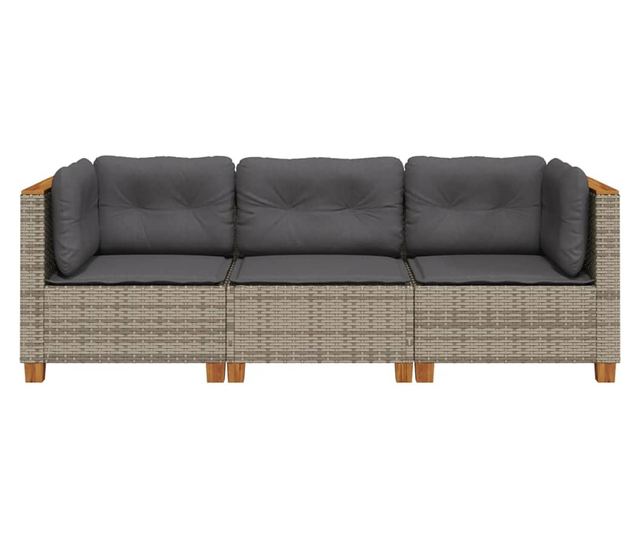 3 személyes szürke polyrattan kerti kanapé párnával