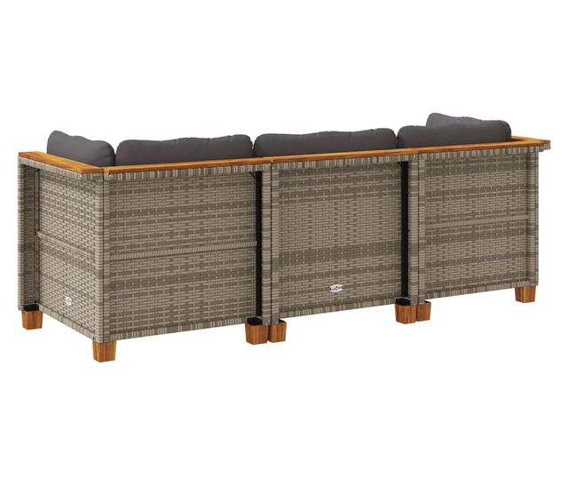 3 személyes szürke polyrattan kerti kanapé párnával