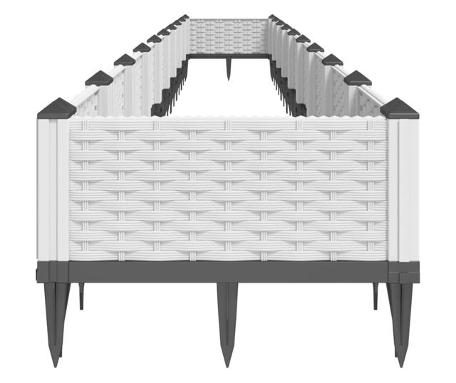 fehér polipropilén kerti virágláda cövekekkel 362,5x42,5x28,5cm