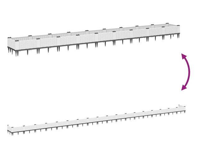 fehér polipropilén kerti virágláda cövekekkel 362,5x42,5x28,5cm