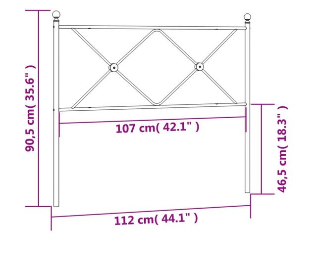 fekete fém fejtámla 107 cm