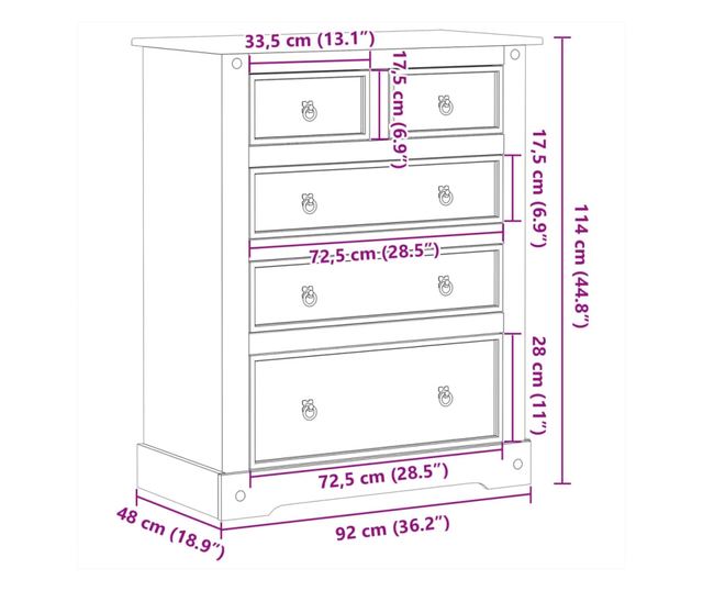 Corona tömör fenyőfa komód 92x48x114 cm
