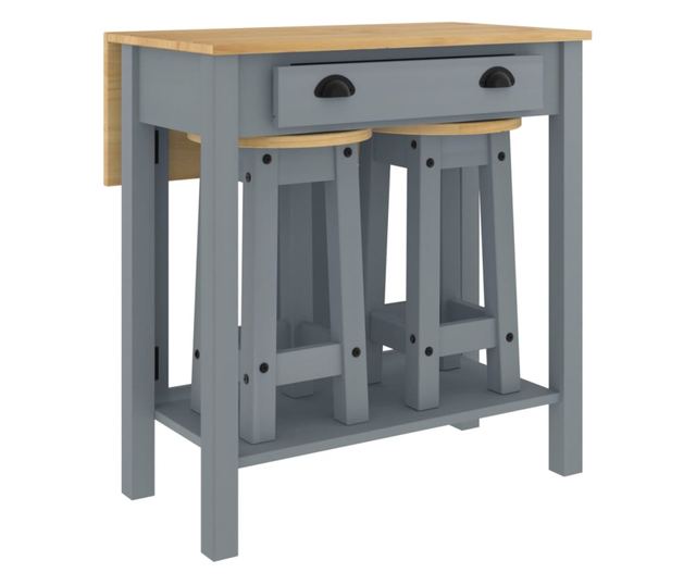 3 részes szürke tömör fenyőfa bárszett