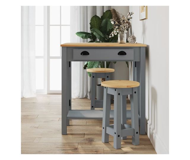 3 részes szürke tömör fenyőfa bárszett