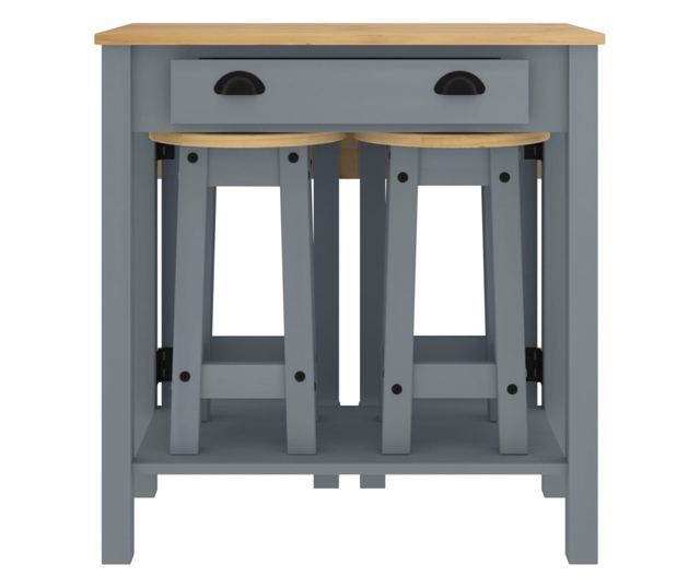 3 részes szürke tömör fenyőfa bárszett