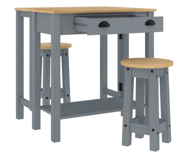 3 részes szürke tömör fenyőfa bárszett