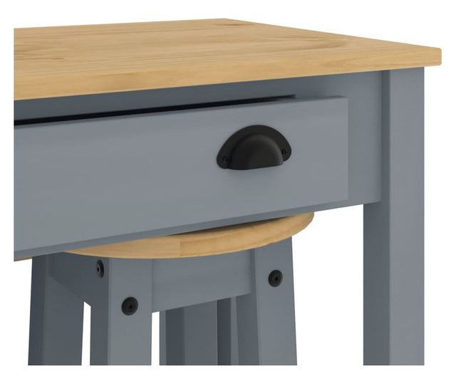 3 részes szürke tömör fenyőfa bárszett