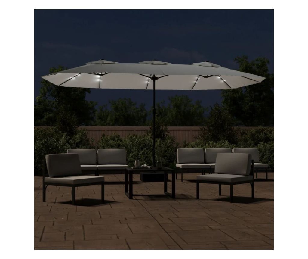 Двоен LED чадър, пясъчно бял, 449x245 см - 3