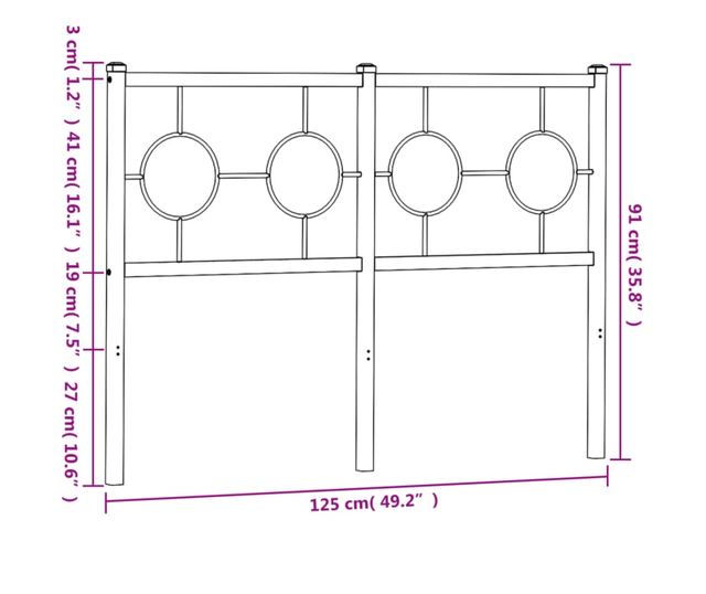 fekete fém fejtámla 120 cm