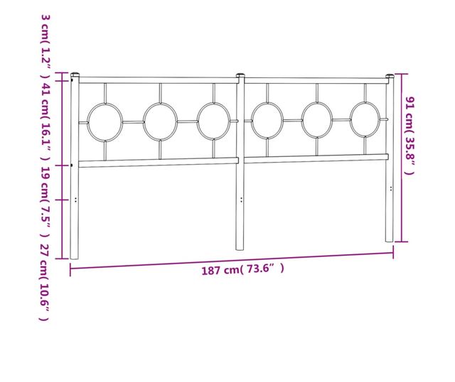 fekete fém fejtámla 180 cm