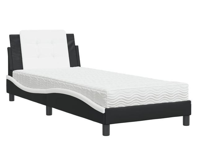 Легло с матрак, черно и бяло, 100x200 см, изкуствена кожа