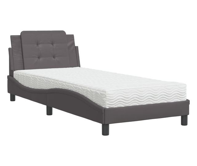 Легло с матрак, сиво, 80x200 см, изкуствена кожа