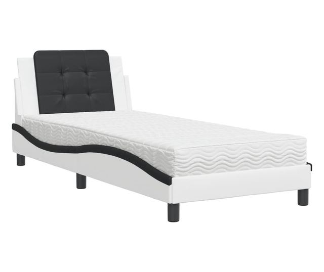 Легло с матрак, бяло и черно, 90x190 см, изкуствена кожа
