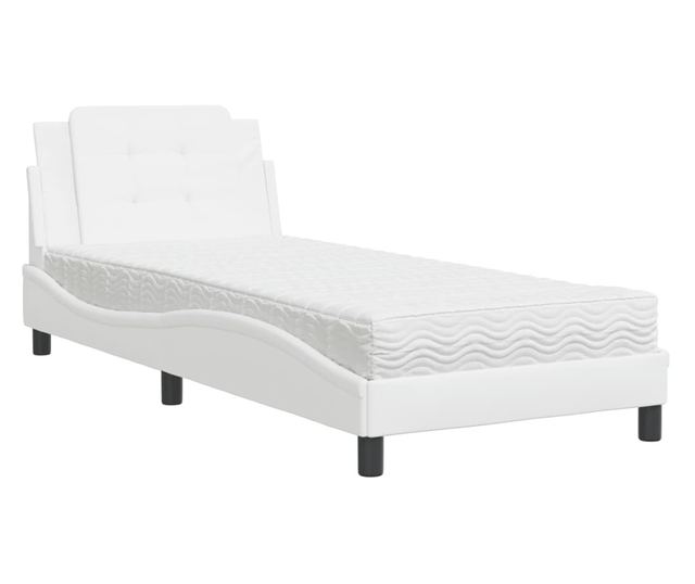Легло с матрак, бяло, 90x200 см, изкуствена кожа