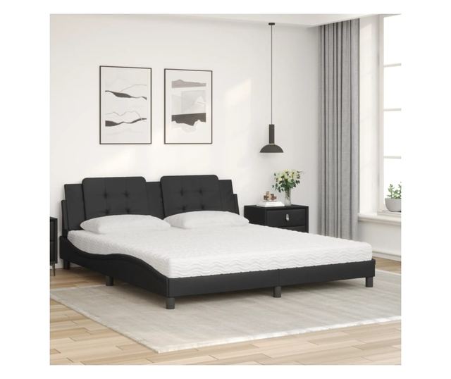 Легло с матрак, черно, 180x200 см, изкуствена кожа