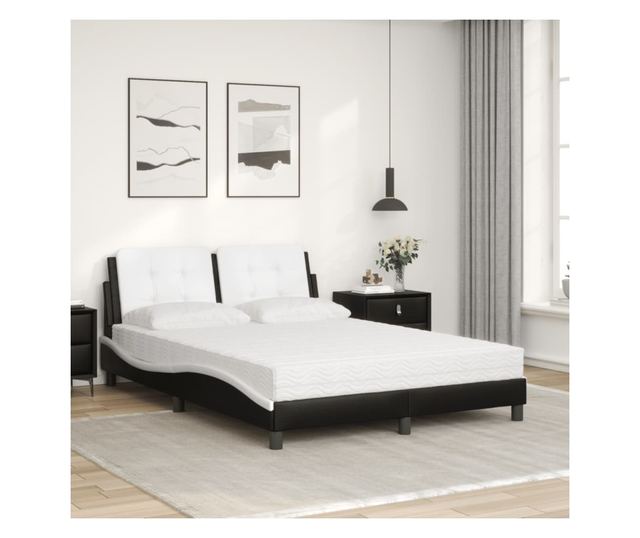 Легло с матрак, черно и бяло, 140x190 см изкуствена кожа