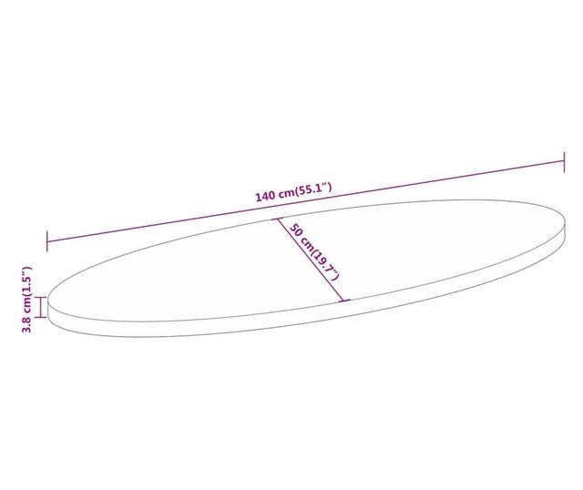 tömör akácfa ovális asztallap 140 x 50 x 3,8 cm