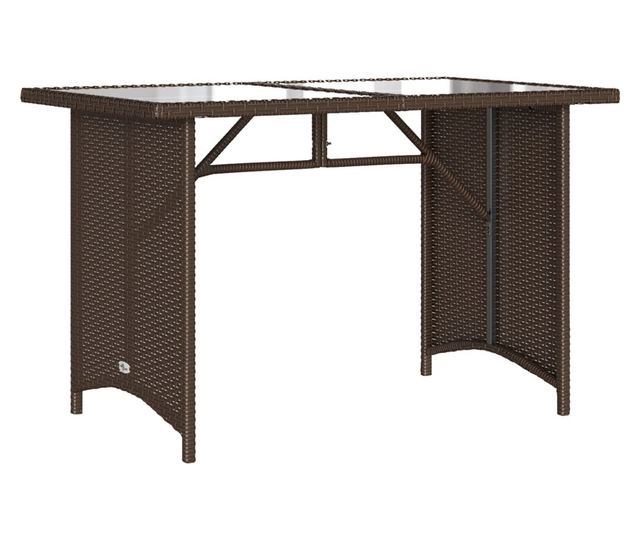 barna polyrattan üveglapos kerti asztal 110x68x70 cm
