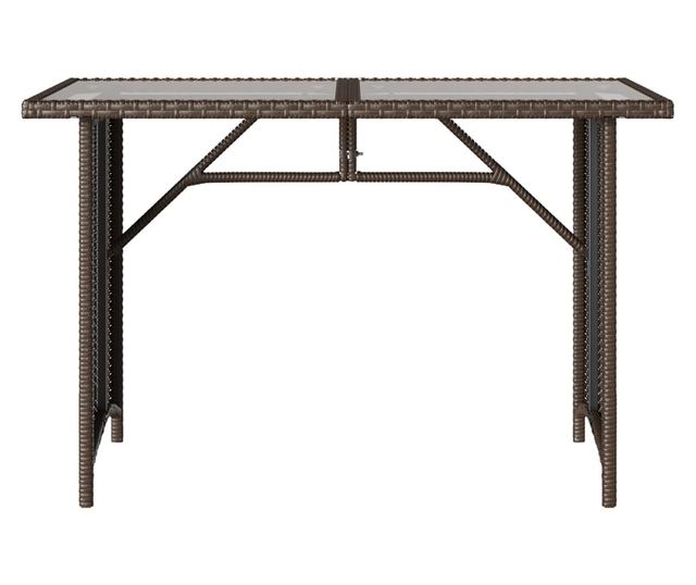 barna polyrattan üveglapos kerti asztal 110x68x70 cm