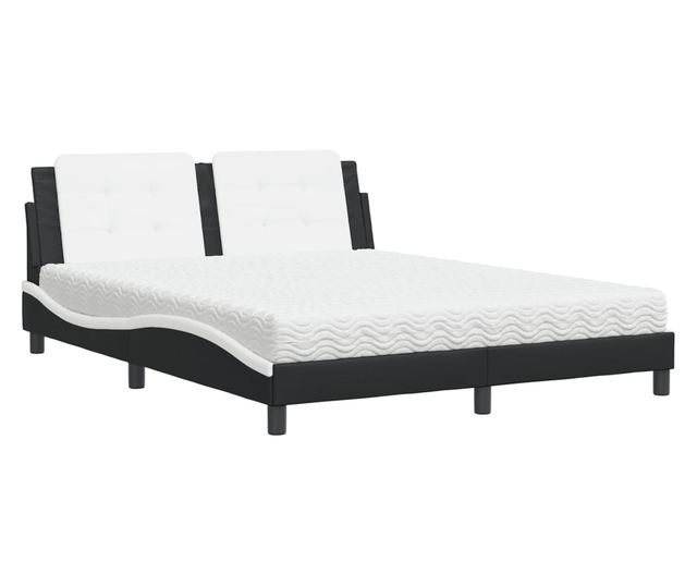 Легло с матрак, черно и бяло, 160x200 см, изкуствена кожа