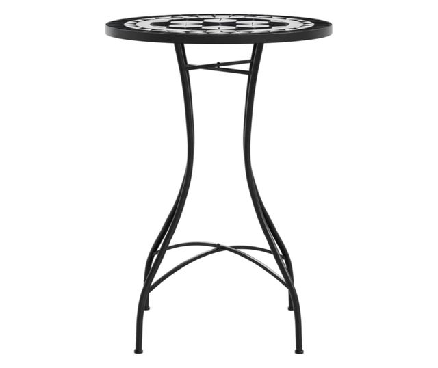 fekete és fehér kerámia mozaikmintás bisztróasztal Ø50 x 70 cm