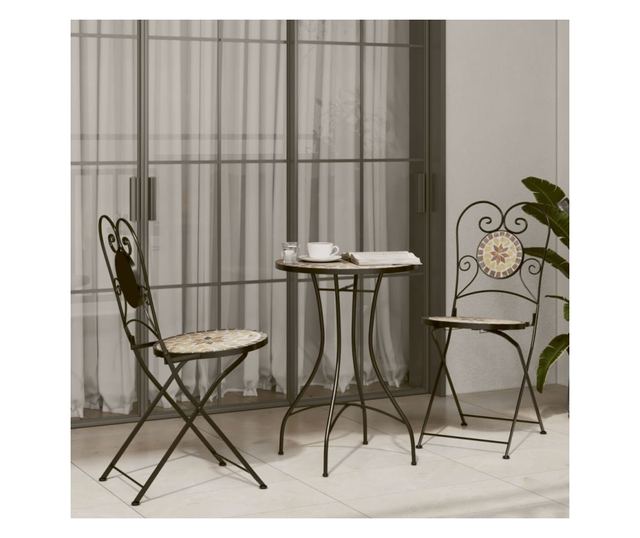 terrakotta/fehér kerámia mozaikmintás bisztróasztal Ø50x70 cm