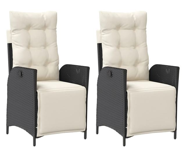 2 db fekete polyrattan dönthető kerti szék lábtartóval