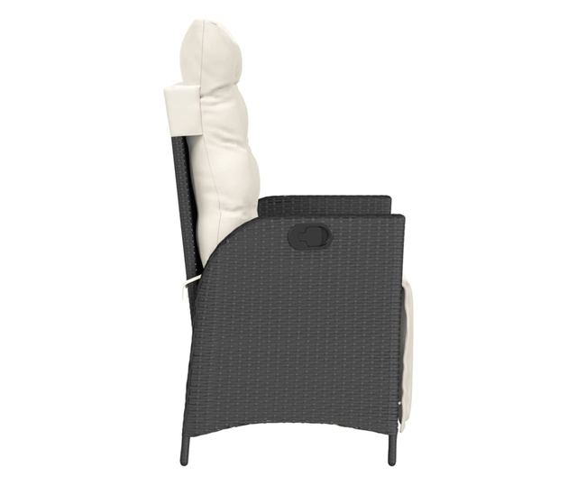 2 db fekete polyrattan dönthető kerti szék lábtartóval